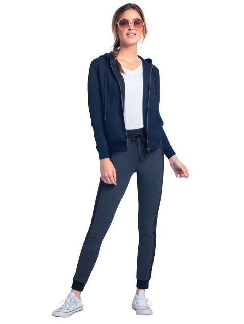 Women's Super Combed Cotton French Terry Fabric Hoodie Jacket with Side Pockets - Navy Blazer