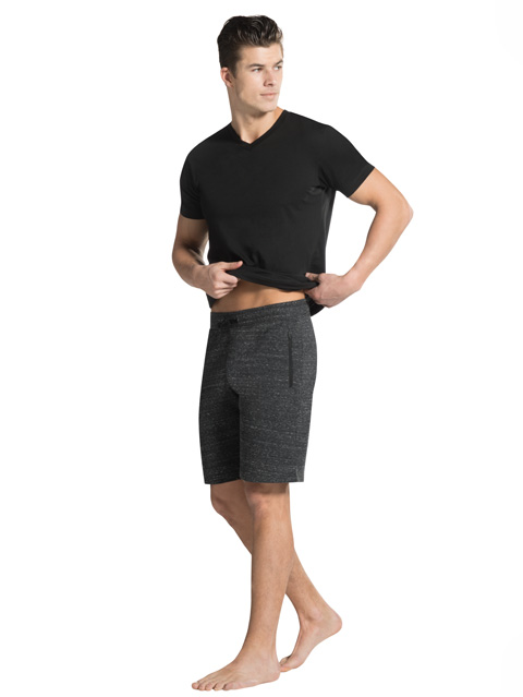 Men's Super Combed Cotton Rich Straight Fit Shorts with Zipper Pockets - Black Snow Melange