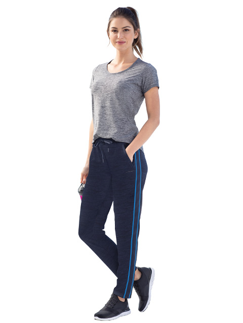 Women's Microfiber Fabric Straight Fit Trackpants with Stay Dry Treatment - Peacoat