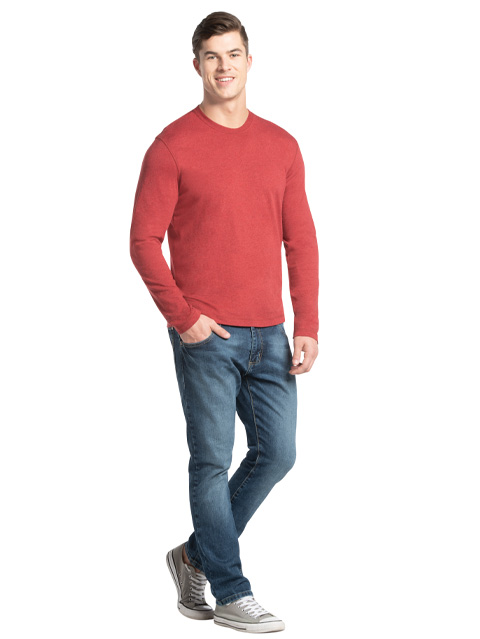 Men's Super Combed Cotton Rich Solid Round Neck Full Sleeve T-Shirt - Red Melange