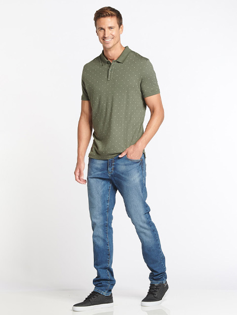 Men's Tencel Micro Modal And Cotton Blend Printed Half Sleeve Polo T-Shirt - Deep Olive