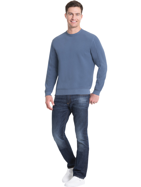 Men's Super Combed Cotton Rich Pique Sweatshirt with Ribbed Cuffs - Vintage Indigo