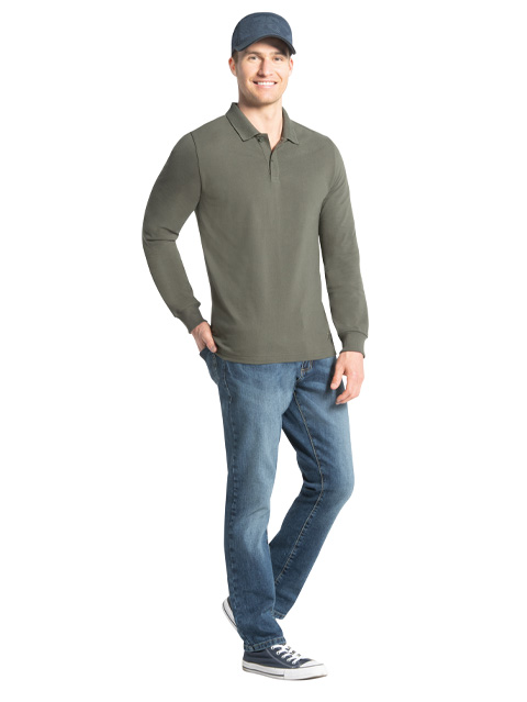 Men's Super Combed Cotton Rich Solid Full Sleeve Polo T-Shirt with Ribbed Cuffs