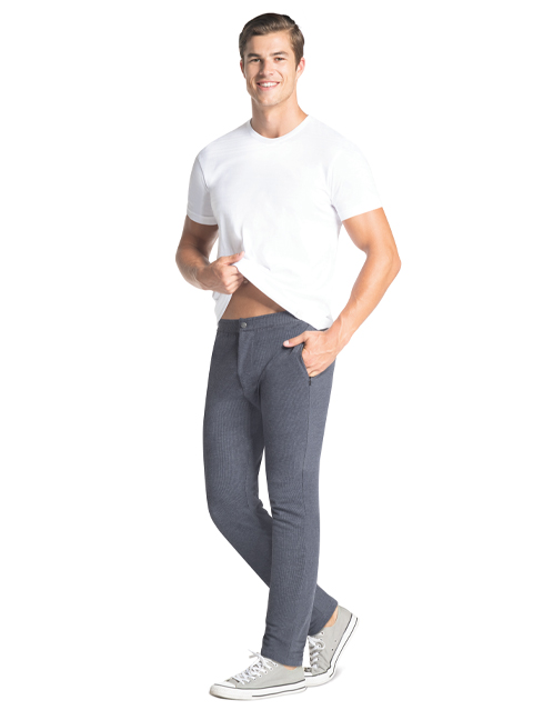 Men's Super Combed Cotton Rich Elastane Stretch Slim Fit Solid All Day Pants with Pockets - Navy