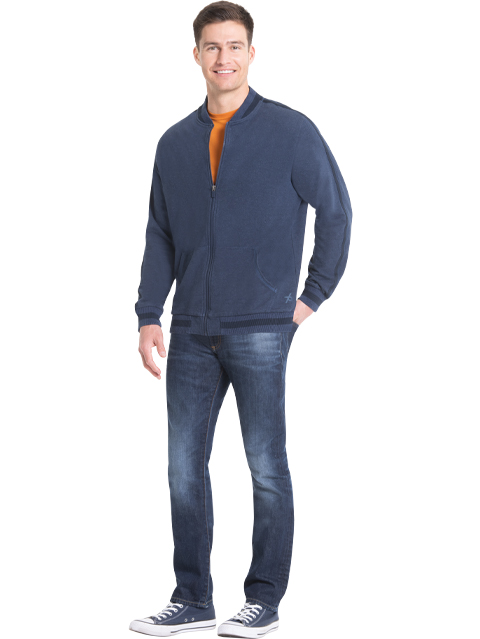 Men's Super Combed Cotton Rich Fleece Fabric Ribbed Cuff Jacket With Stay Warm Treatment - Navy & New Marine