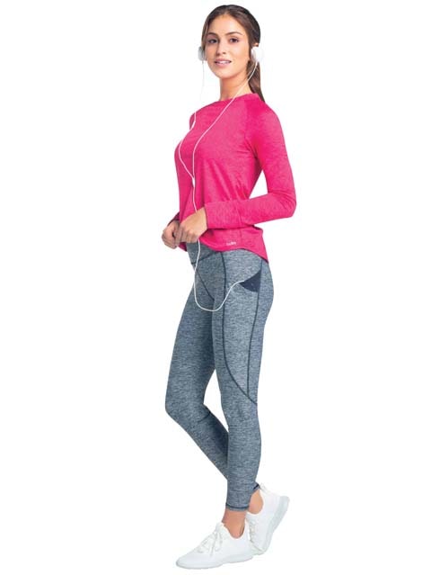 Women's Tactel Microfiber Elastane Stretch Performance Leggings with Side Pockets and Stay Dry Technology - Black Melange