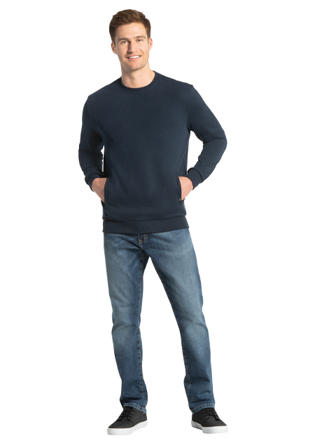 Men's Super Combed Cotton Rich Plated Sweatshirt with Zipper Pockets - Navy