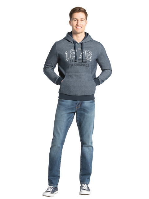 Super Combed Cotton Rich Printed Hoodie Sweatshirt with Ribbed Cuffs and Side Pockets