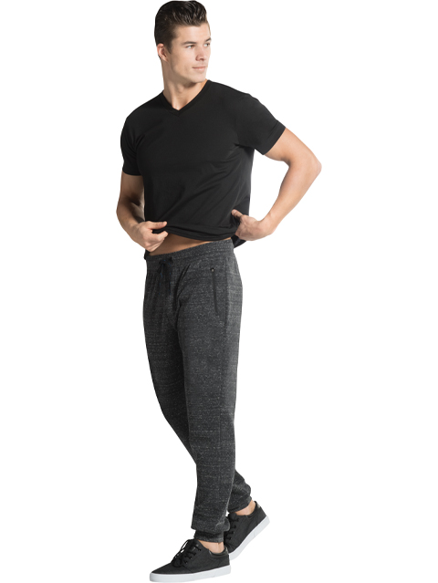 Men's Super Combed Cotton Rich Slim Fit Joggers with Zipper Pockets - Charcoal Melange