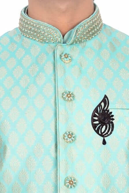 Mint Green Bead Embroidered Sherwani with Dupatta