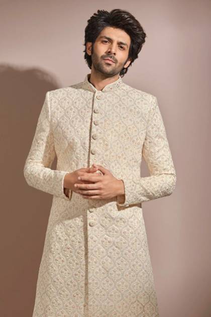 Mint Green Bead Embroidered Sherwani with Dupatta