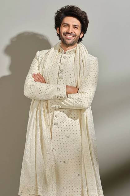 Mint Green Bead Embroidered Sherwani with Dupatta