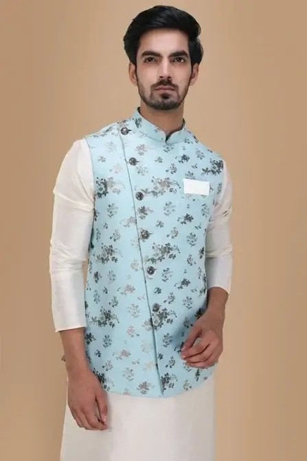 Mint Green Bead Embroidered Sherwani with Dupatta