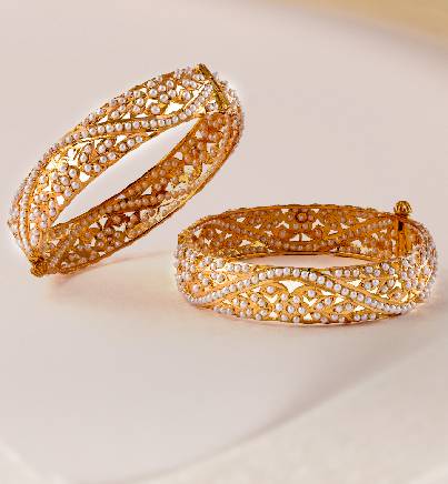 Pearls (Kakamoti) yellow gold bangles - Krishna Jewellers Pearls And Gems